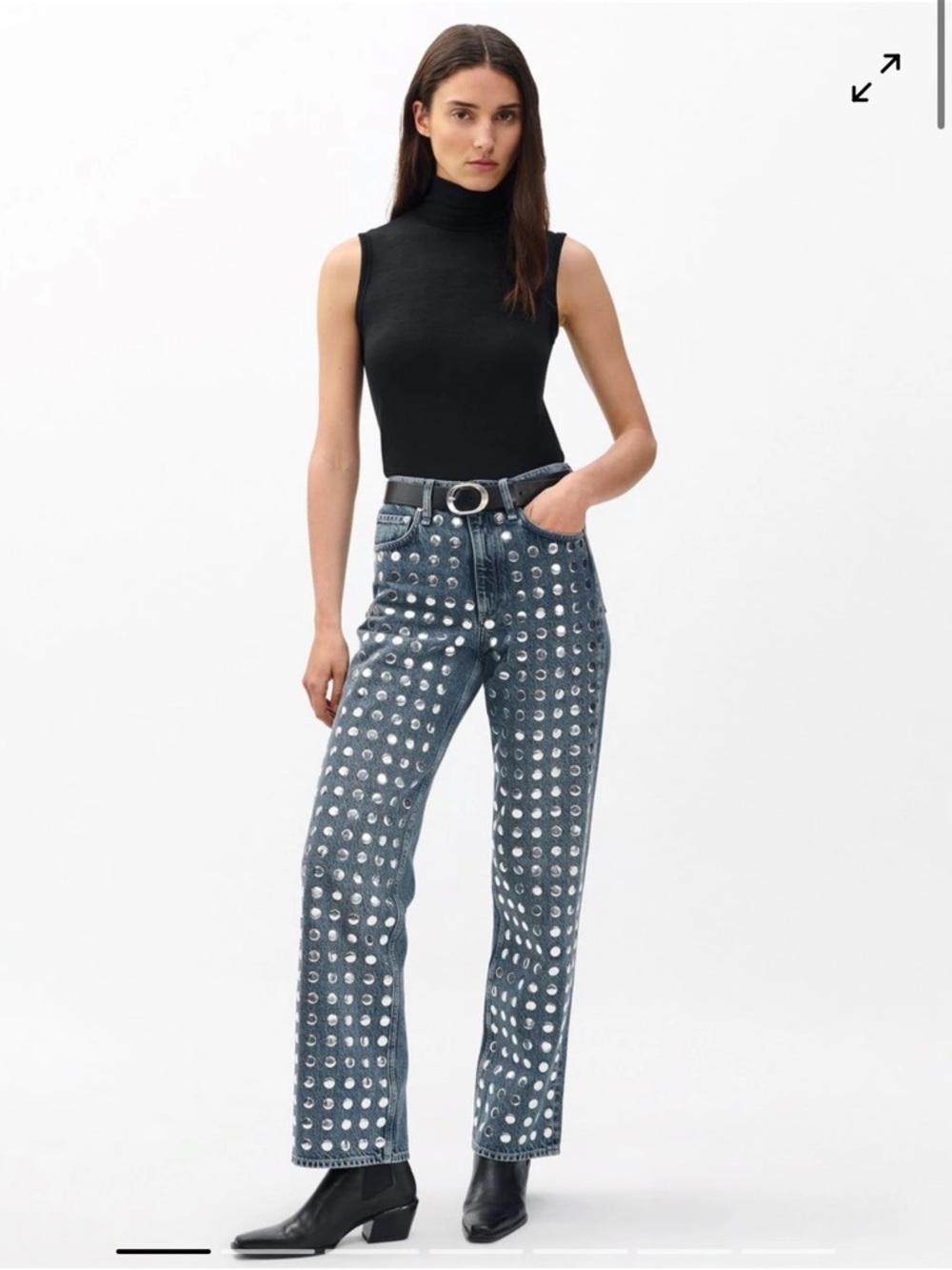 Rag and bone shea high rise relaxed straight jeans in kingston stud